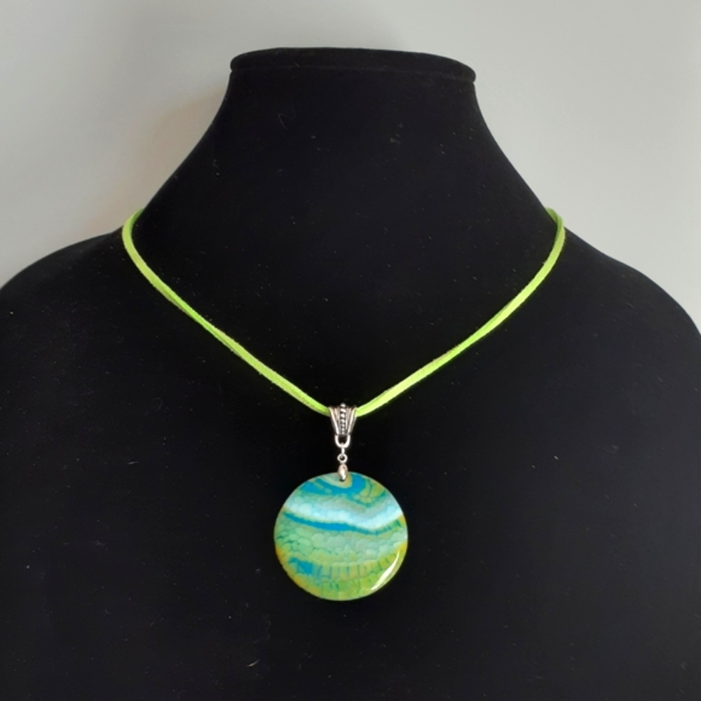 Blue & Yellow Fire Agate Pendant Necklace